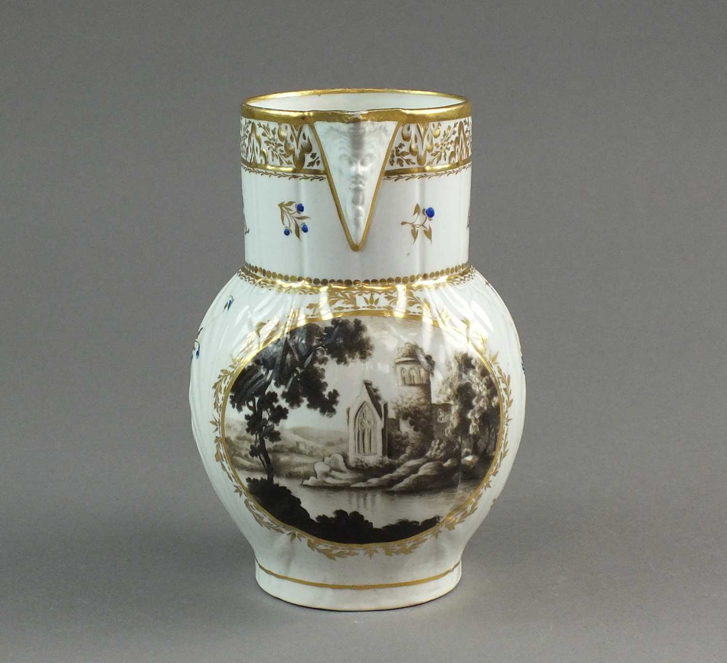 Lot 271 - A rare Caughley sepia landscape jug, circa 1785-90