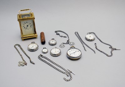 Lot 94 - A carriage clock and a collection of pocket watches