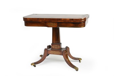 Lot 360 - A late Regency rosewood and brass marquetry card table