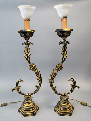 Lot 308 - A pair of cast metal table lamps, contemporary