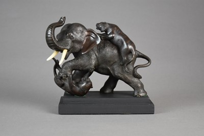 Lot 168 - A Japanese bronze figure of an elephant attacked by tigers, Meiji era