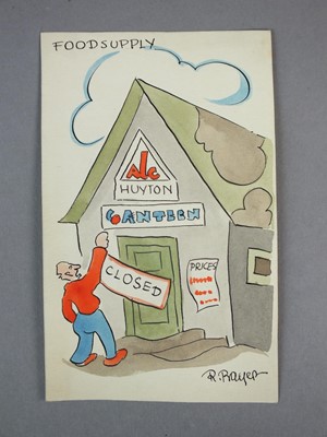 Lot 163 - Eight postcard cartoons illustrated by Richard Bayer during internment at Huyton POW camp
