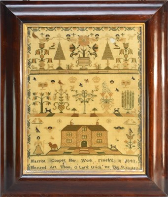 Lot 296 - A 19th century framed sampler, Harriot Cooper, 1843