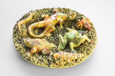 Lot 195 - A Portuguese Palissy-style dish by Jose A Cunha