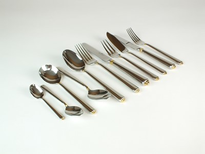 Lot 3 - A twelve setting canteen of George Butler stainless steel gold highlight cutlery