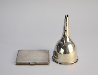 Lot 28 - A silver wine funnel and a silver cigarette case