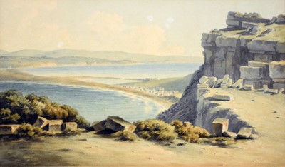 Lot 248 - John Warwick Smith (British, 1749-1831), Portland, watercolour, 12.5cm x 22cm