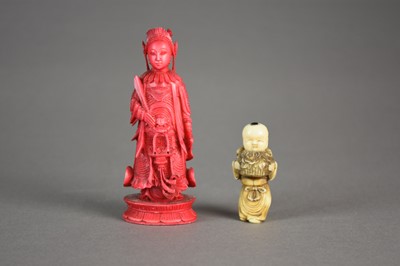 Lot 643 - A Japanese ivory netsuke and a Chinese ivory chess piece