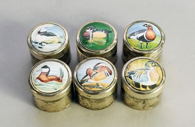 Lot 221 - A limited edition cased set of six 'Wildfowl' enamelled silver boxes