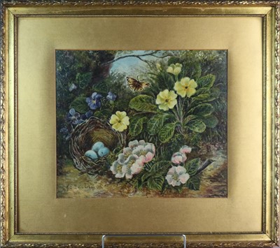 Lot 462 - K.E. Dalglish (20th Century) Two Still Life Studies of Nest Eggs with border flowers