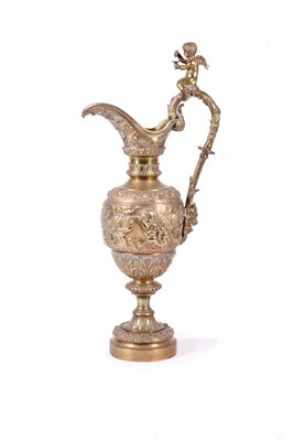 Lot 252 - A very large French cast bronze bacchanalian brass wine ewer