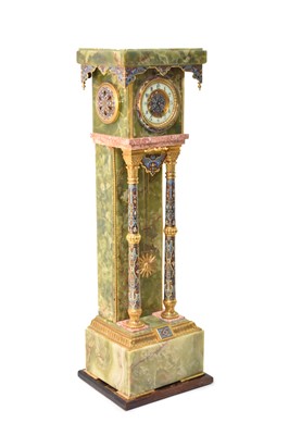 Lot 224 - A fine French onyx and champleve enamel longcase clock