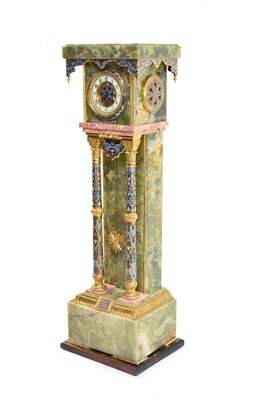 224 - A fine French onyx and champleve enamel longcase clock