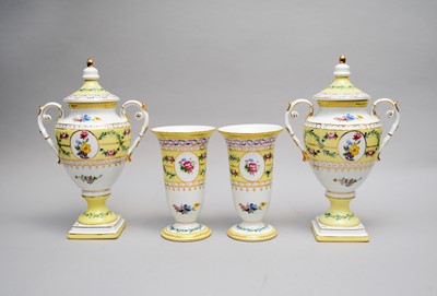 Lot 546 - A garniture of four French porcelain vases, 20th century