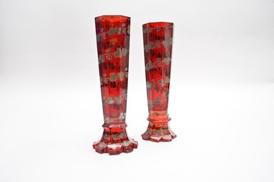 Lot 547 - A pair of Bohemian ruby glass vases