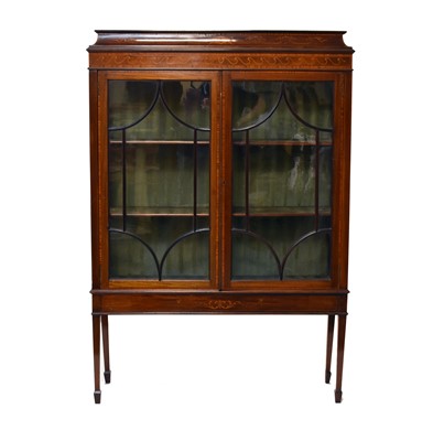 Lot 573 - An Edwardian Regency style inlaid mahogany glazed display cabinet