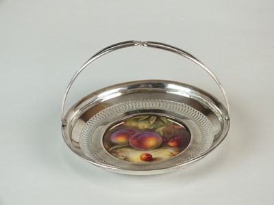 Lot 218 - Royal Worcester silver-mounted swing-handled dish