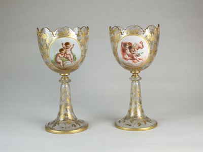 Lot 226 - A pair of Bohemian overlay goblet vases, circa 1860