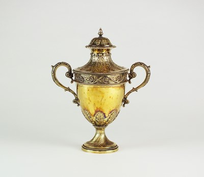 Lot 25 - A Victorian silver gilt two-handled cup and cover of urn form
