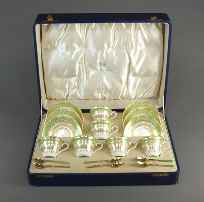 Lot 298 - Coalport tea service with silver gilt and enamel spoons