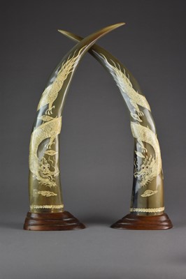 Lot 122 - A pair of Chinese carved ox horns