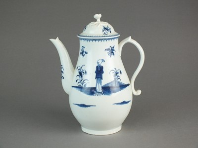 Lot 274 - Caughley 'Waiting Chinaman' coffee pot and cover, circa 1775-82