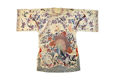 Lot 327 - A Chinese ivory-ground embroidered silk robe, Jifu, and a further panel