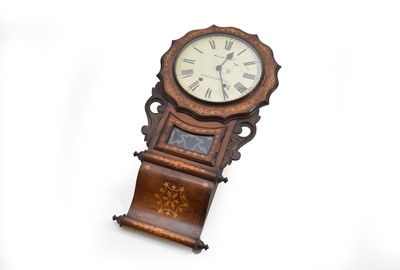 Lot 301 - Two inlaid walnut drop dial wall clocks