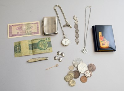 Lot 33 - A small collection of silver, coins, jewellery and bijouterie