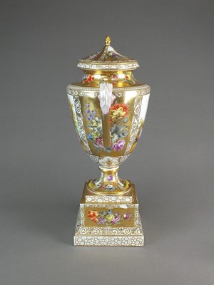Lot 321 - A Vienna style covered twin handled urn, 52cm high