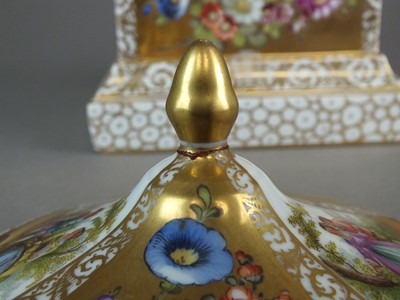 Lot 321 - A Vienna style covered twin handled urn, 52cm high