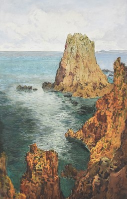 Lot 439 - Arthur Suker (British, 1857-1940), Lands End, watercolour, 50cm x 33cm