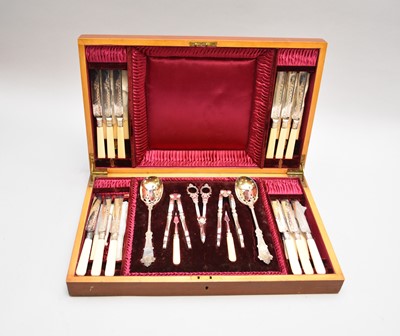 Lot 210 - A cased dessert/fruit canteen of silver plated flatware