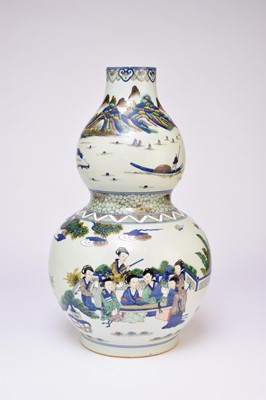 Lot 405 - A large Chinese Wucai gourd vase, 20th century