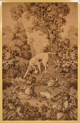 Lot 513 - A late 19th century woven tapestry hunting scene and another smaller