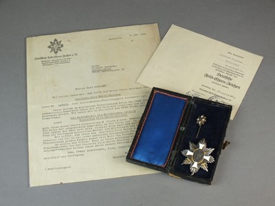 Lot 182 - German Field Honour badge with stick pin and certificate of award