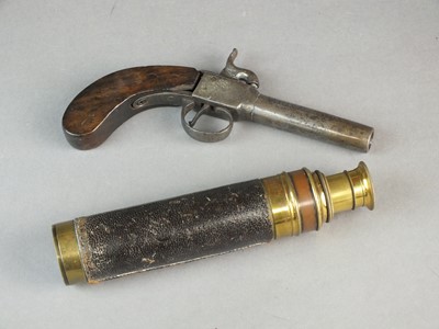 Lot 39 - 19th century percussion pocket pistol and a telescope