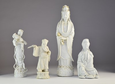 Lot 2 - Four Chinese blanc de chine figures, late Qing/Republic