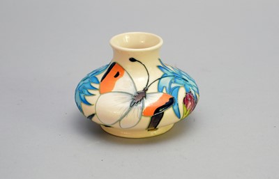 Lot 508 - A Moorcroft trial 'Butterfly' vase, boxed