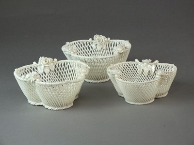 Lot 489 - Three Belleek trefoil baskets