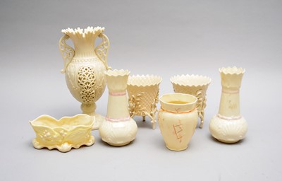 Lot 492 - A group of Belleek vases, 2nd period and later