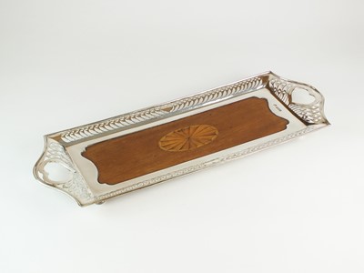 Lot 21 - An Edwardian silver mounted inlaid wood tray