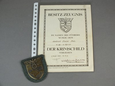 Lot 345 - German Crimea armshield with a certificate of award