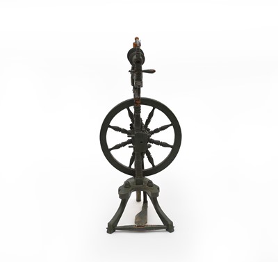 Lot 490 - Two 19th century spinning wheels and a distaff