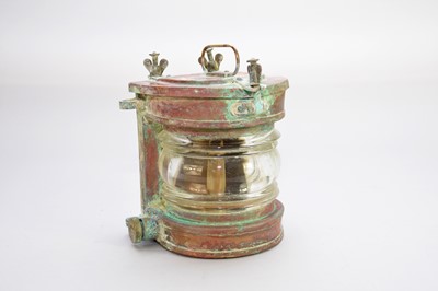 Lot 708 - A copper ship's lantern and a wood rigging block (2)