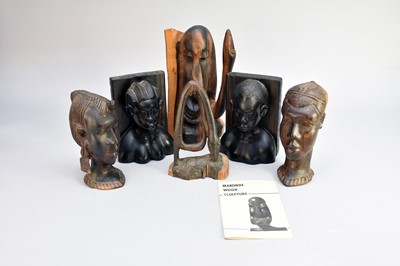 Lot 673 - Two Makonde sculptures and two pairs of African tribal busts