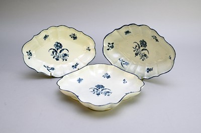 Lot 580 - Three Worcester 'Gillyflower' dessert dishes, circa 1775-80