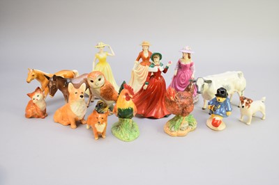 Lot 529 - A group of Border Fine Arts and Beswick animals with Royal Doulton ladies