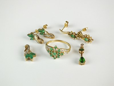 Lot 241 - A collection of emerald and diamond set jewellery