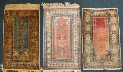 Lot 624 - Three silk Kayseri prayer rugs